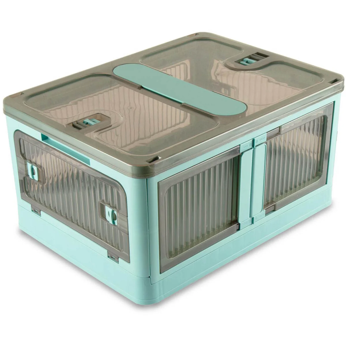 5 Door Stackable Folding Plastic Storage Box on Wheels - Blue – image 2