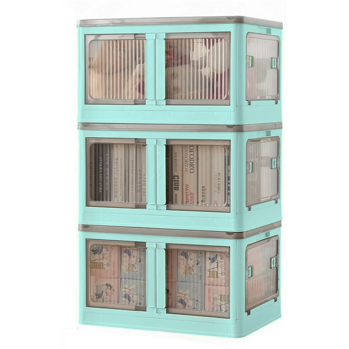 5 Door Stackable Folding Plastic Storage Box on Wheels - Blue – image 11