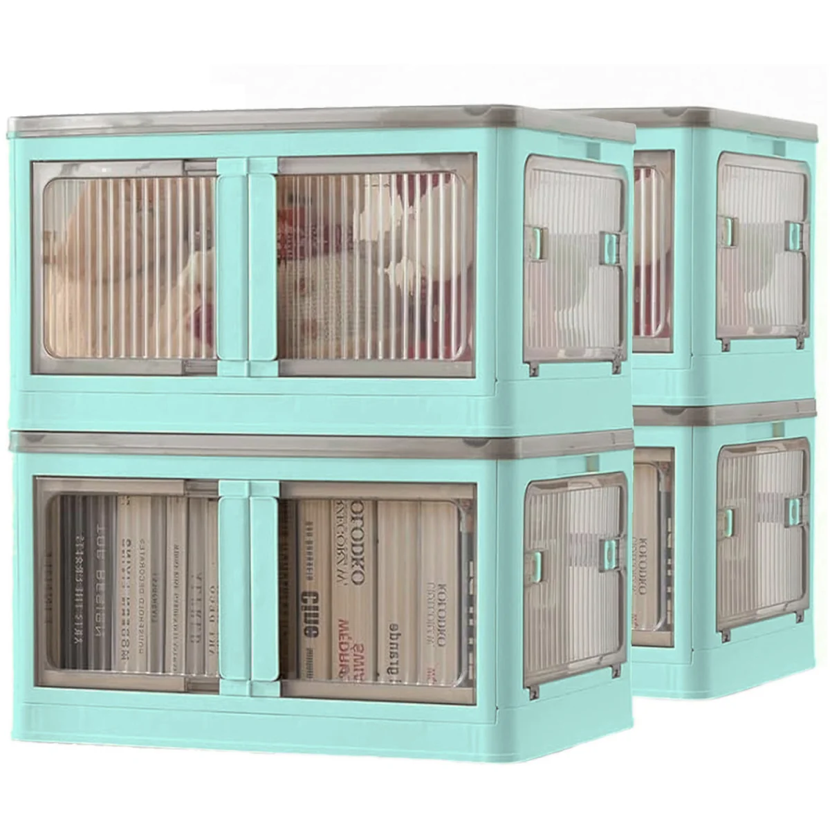 5 Door Stackable Folding Plastic Storage Box on Wheels - Blue – image 12