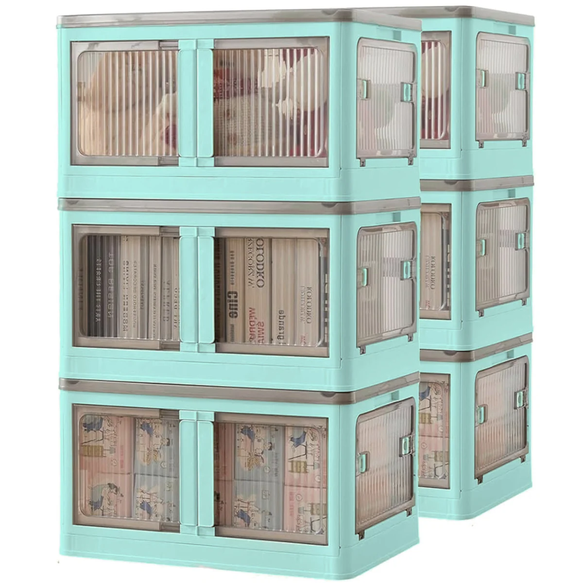 5 Door Stackable Folding Plastic Storage Box on Wheels - Blue – image 13