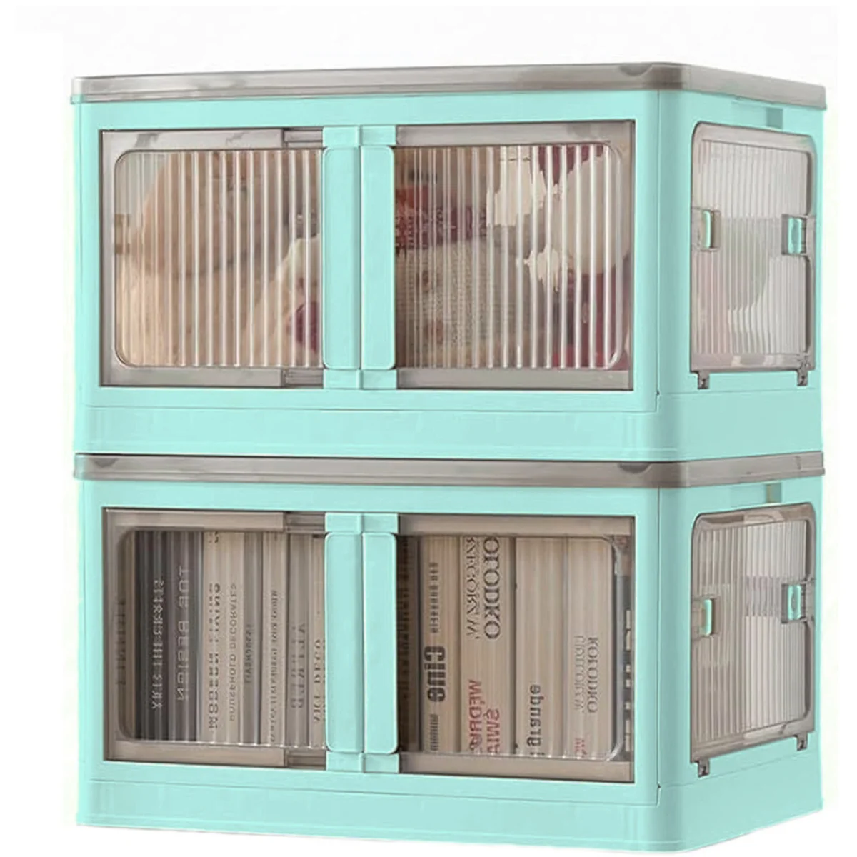 5 Door Stackable Folding Plastic Storage Box on Wheels - Blue – image 10