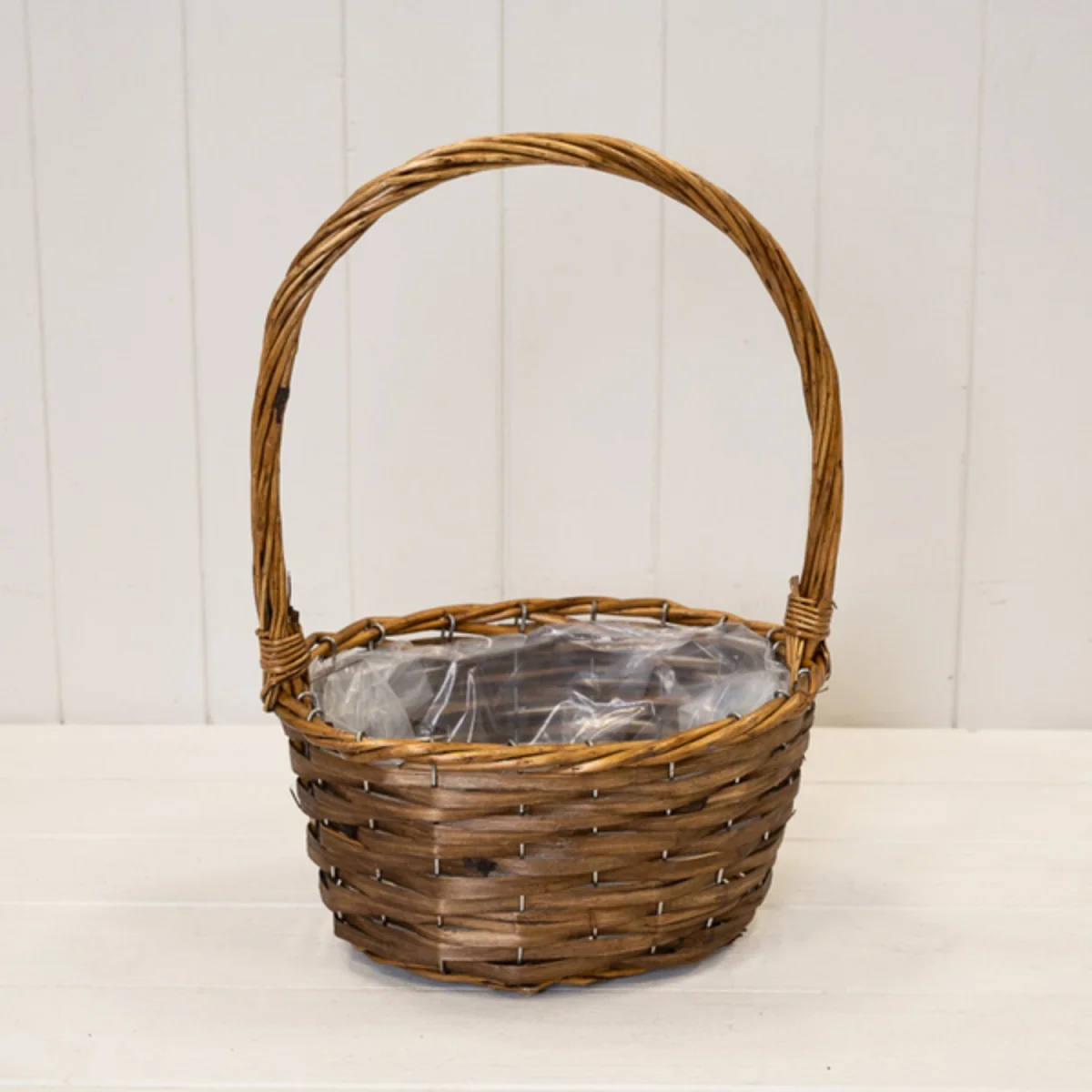 Oval Brown Willow Basket with Overhandle - Brown