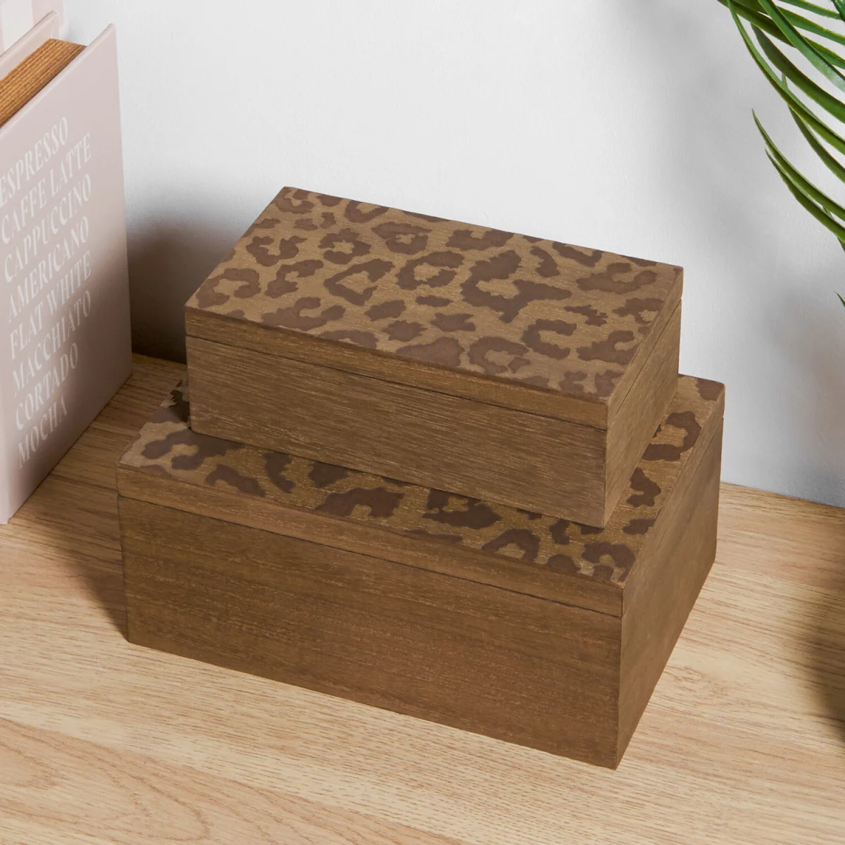 Set of 2 Leopard Wooden Boxes - Brown – image 1