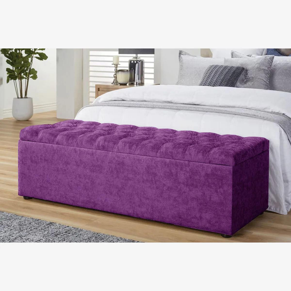 Chesterfield Upholstered Naples Ottoman Storage Box - Purple Naples