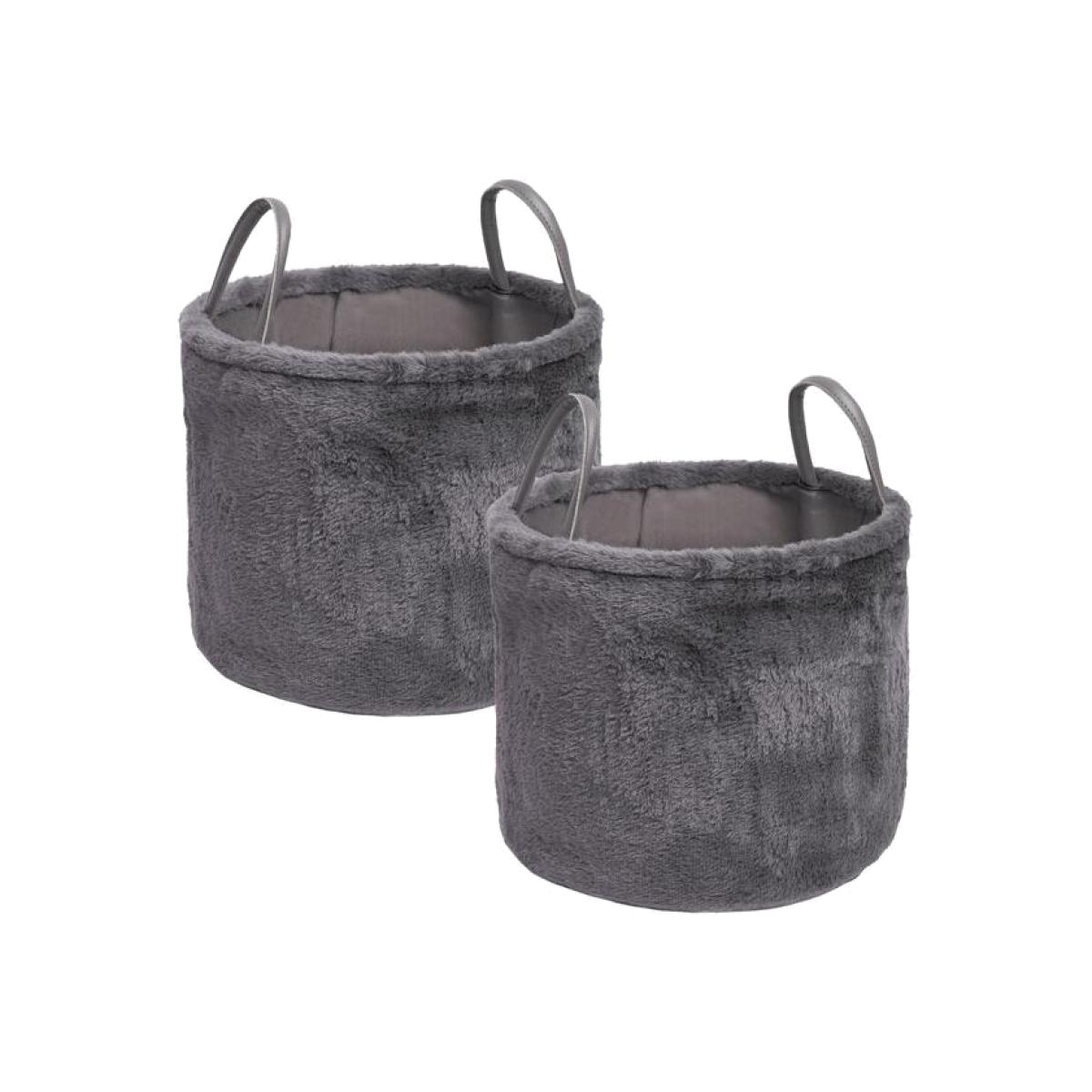 OHS Faux Fur Fleece Storage Basket - Grey / 2