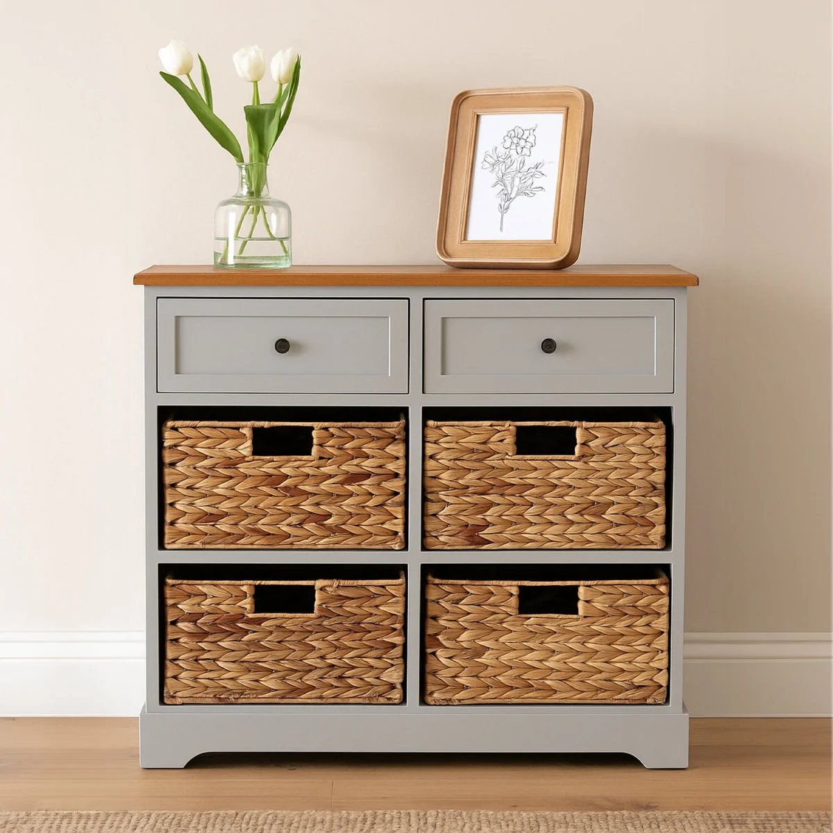 Vermont Two Drawers Four Baskets Cabinet. - Grey – image 2