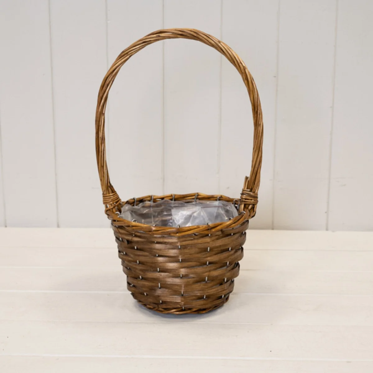 Round Brown Willow Basket with overhandle - Brown