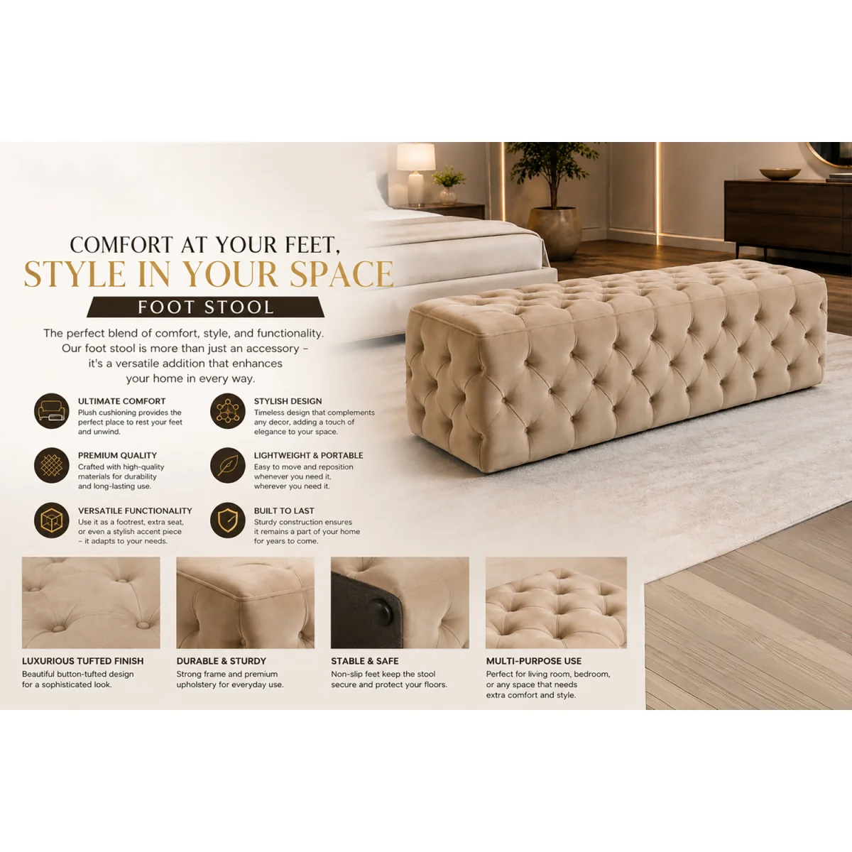 Ottoman Storage Box Chesterfield Velvet Blanket Box – image 3