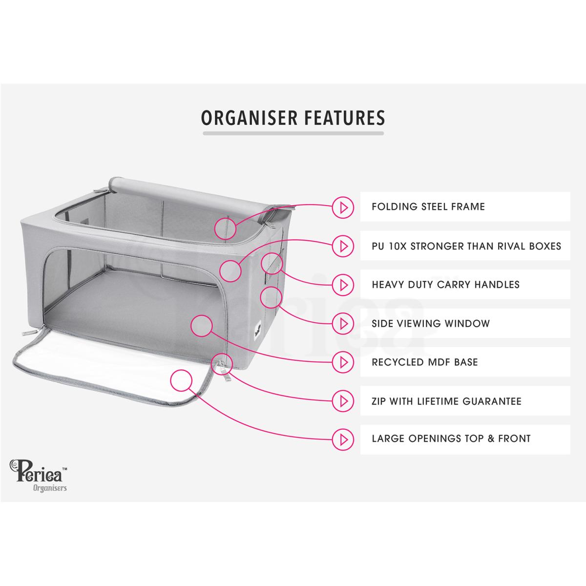 Periea Beau Folding Storage Box with Collapsible Steel Frames - Grey / Small – image 5