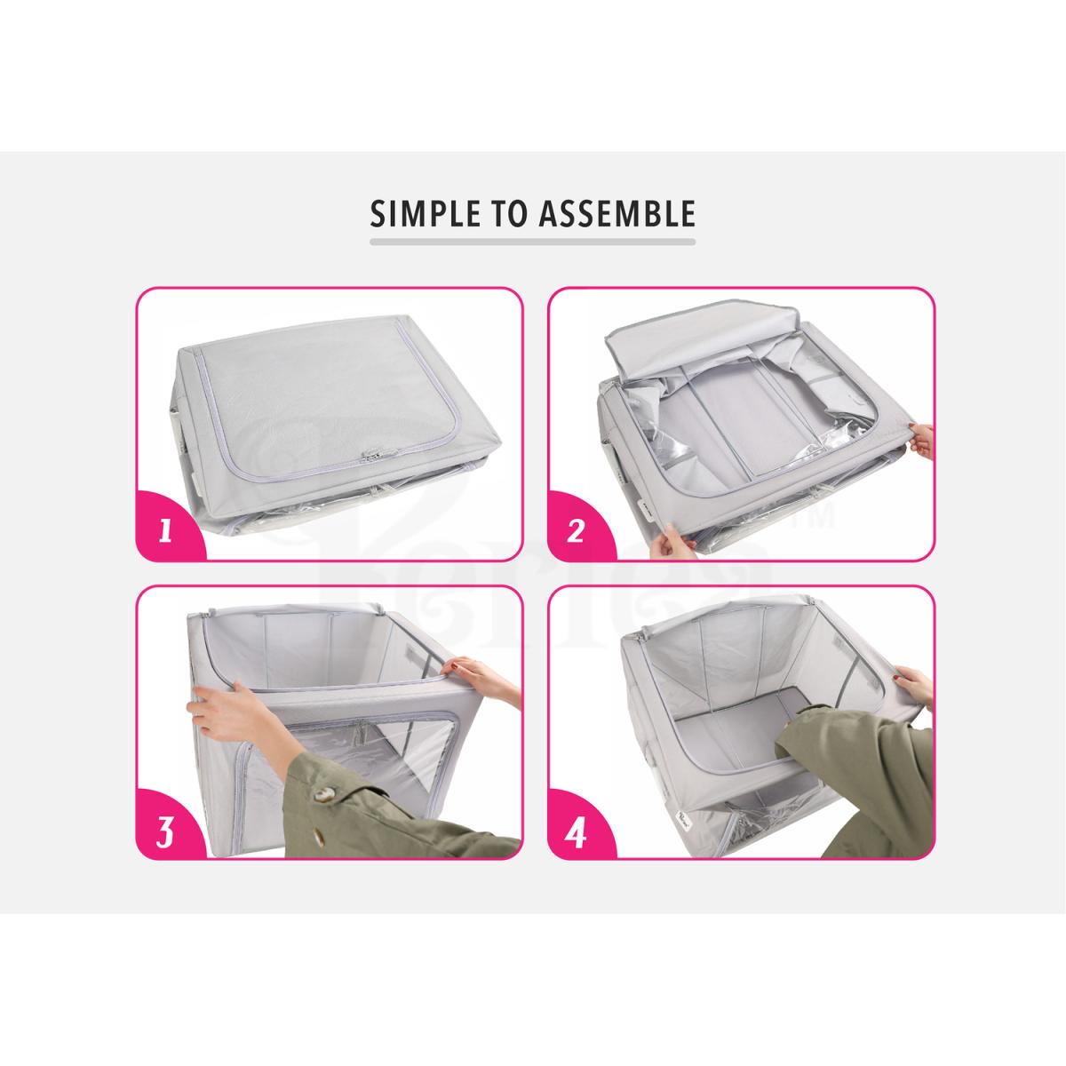 Periea Beau Folding Storage Box with Collapsible Steel Frames - Grey / Small – image 6