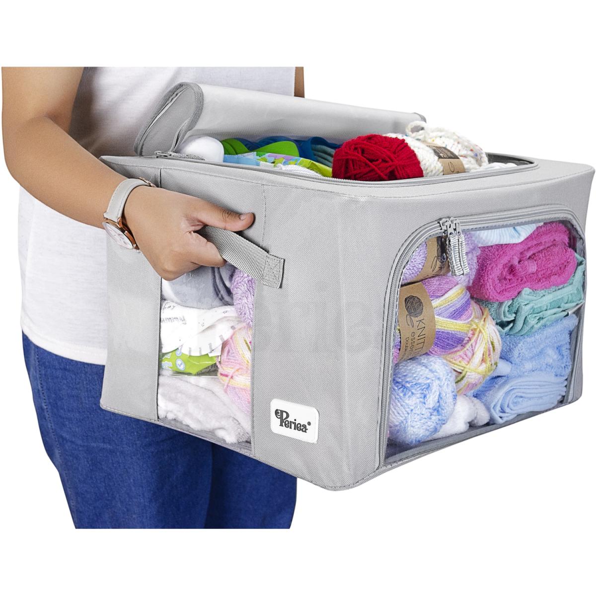 Periea Beau Folding Storage Box with Collapsible Steel Frames - Grey / Small – image 7