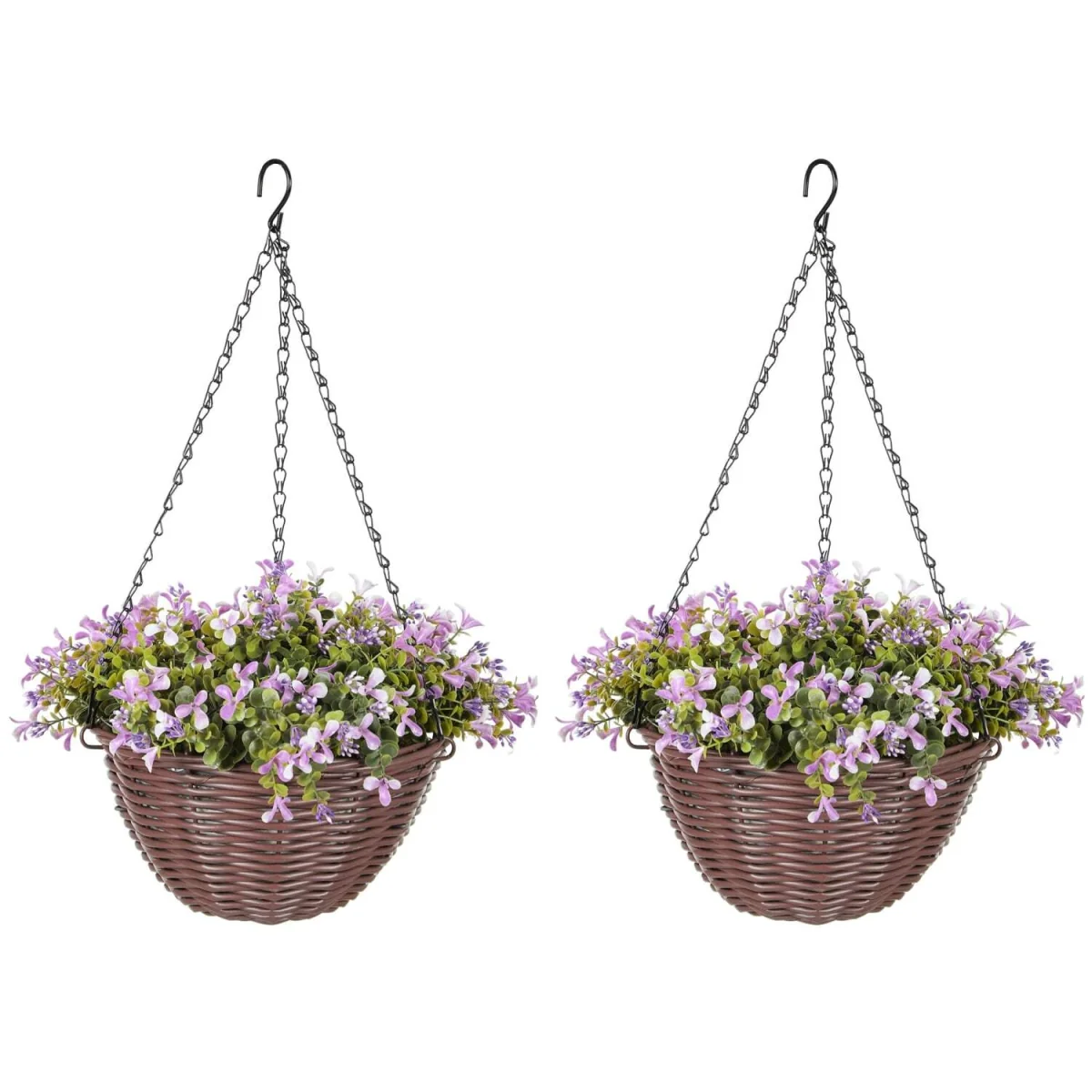 Fito Set of 2 Hanging Artificial Flower Baskets with Mixed Leaves and Blooms for Indoor Display – image 3