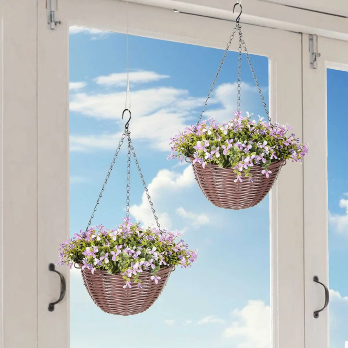 Fito Set of 2 Hanging Artificial Flower Baskets with Mixed Leaves and Blooms for Indoor Display – image 4