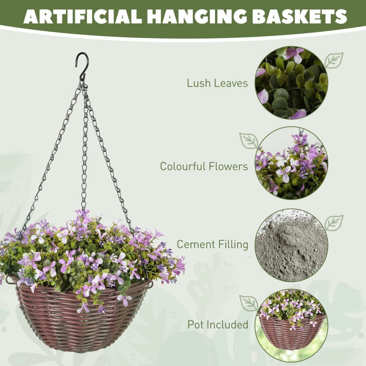 Fito Set of 2 Hanging Artificial Flower Baskets with Mixed Leaves and Blooms for Indoor Display – image 5