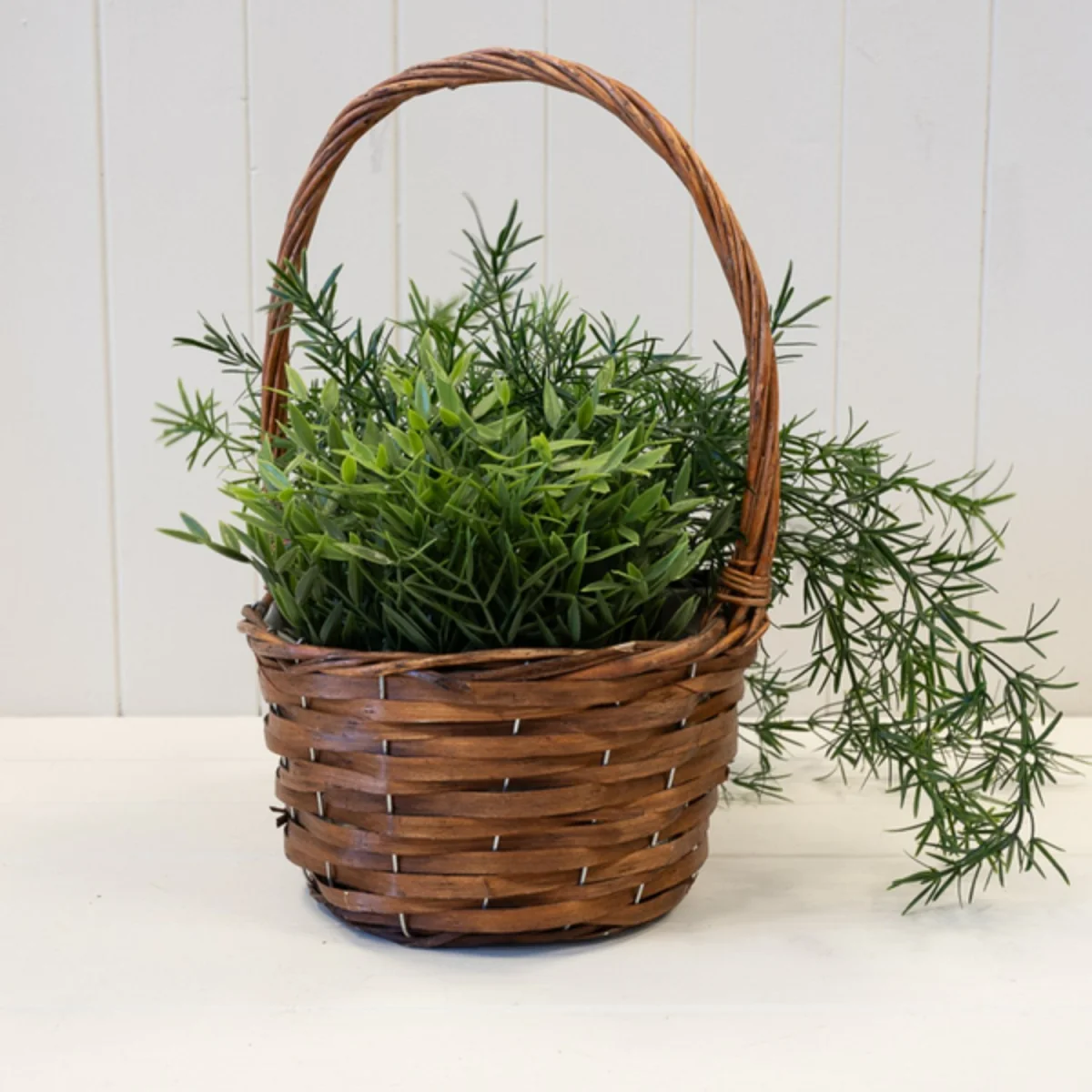 Handcrafted Round Brown Willow Basket with overhandle - Brown – image 2