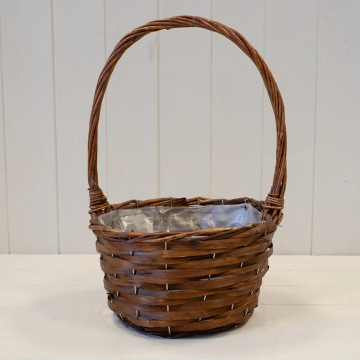 Handcrafted Round Brown Willow Basket with overhandle - Brown – image 1