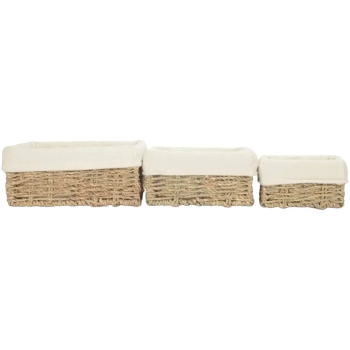 Set of 3 Rectangular Cotton Lined Seagrass Basket Trays - Brown – image 3