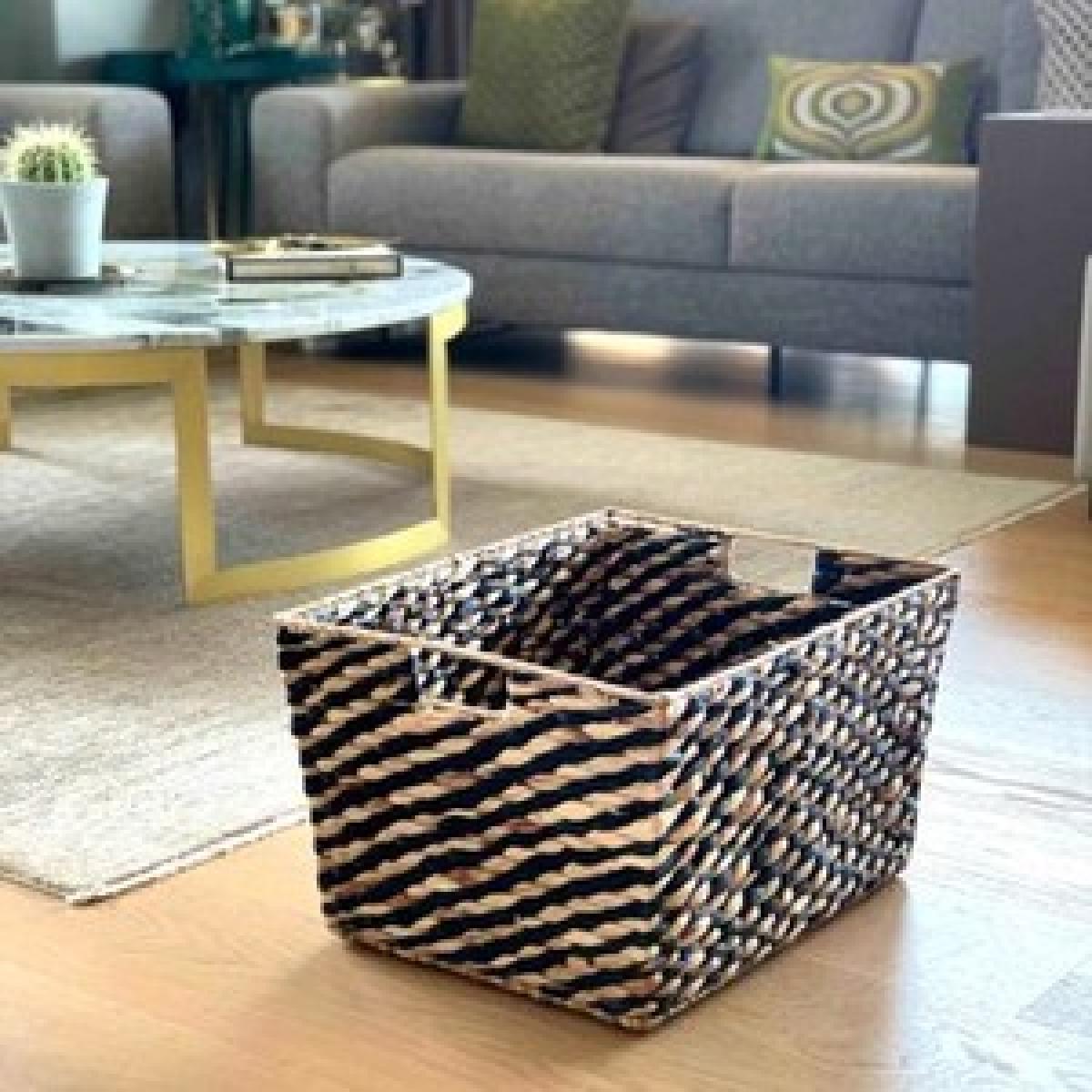 The Mia Seagrass Storage Basket - Brown and Black – image 3