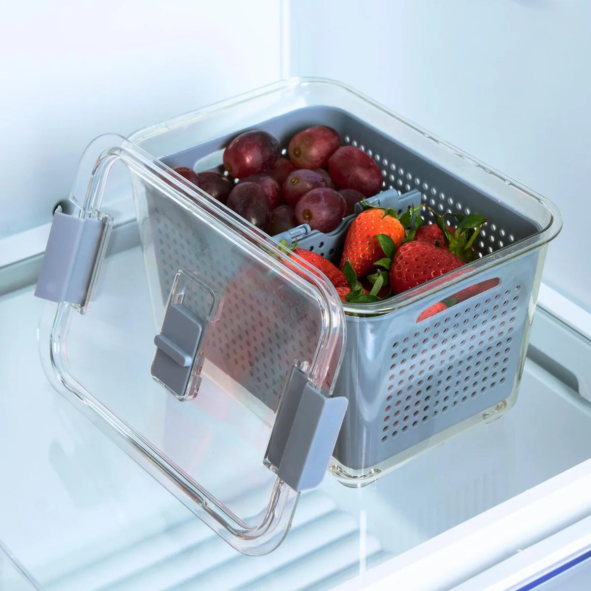 OHS Fridge Container With Removable Basket - Grey/Clear – image 2