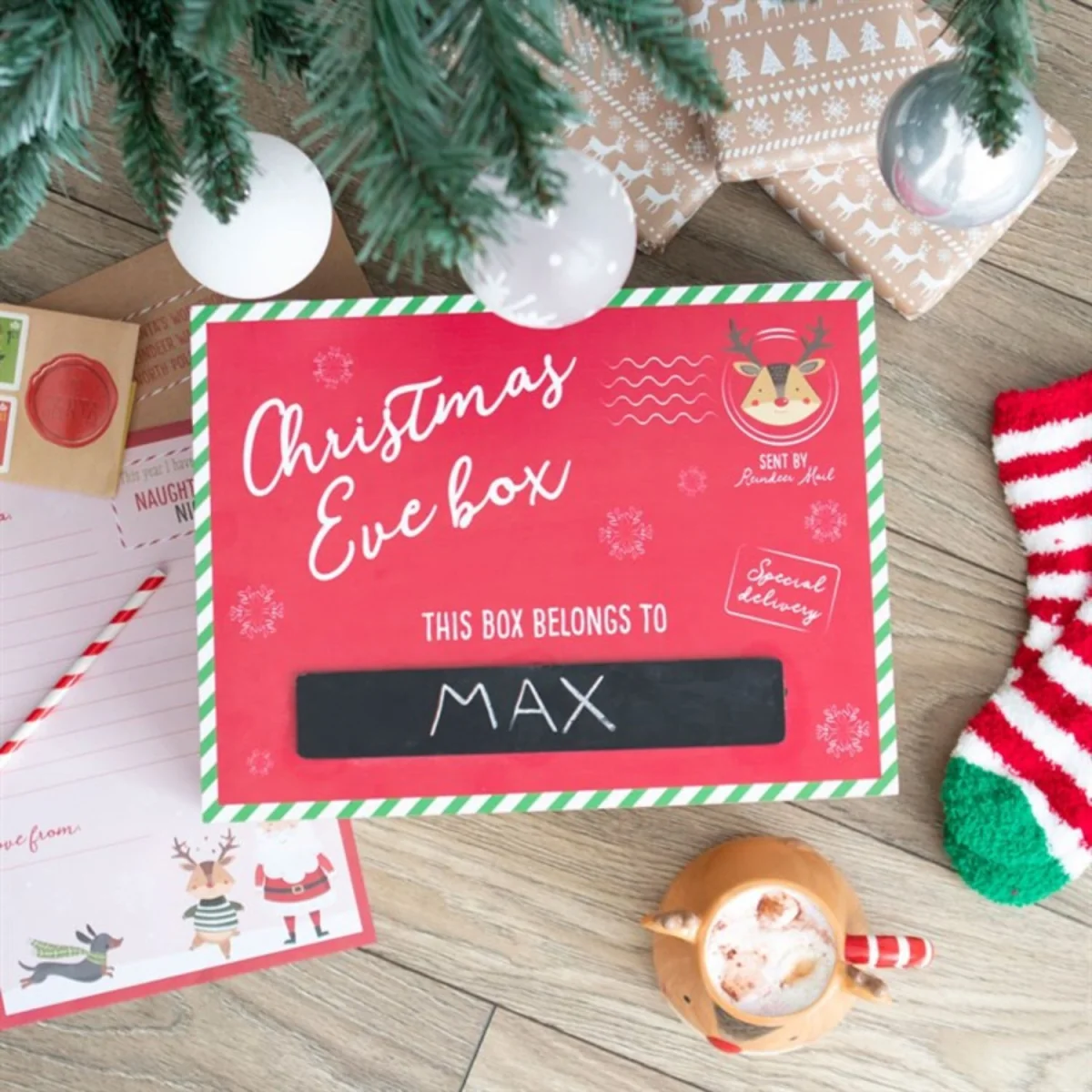 Red Reindeer Christmas Eve Keepsake Memory Box with Chalkboard - Red – image 5
