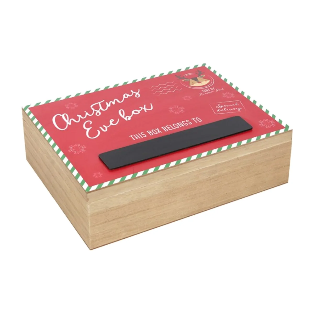 Red Reindeer Christmas Eve Keepsake Memory Box with Chalkboard - Red – image 1