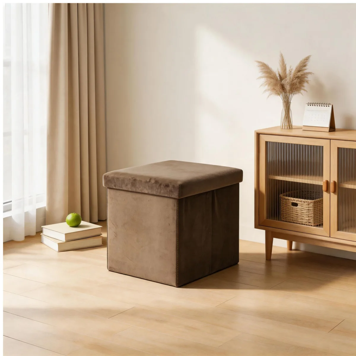 Brushed Velvet Storage Box - Brown – image 1