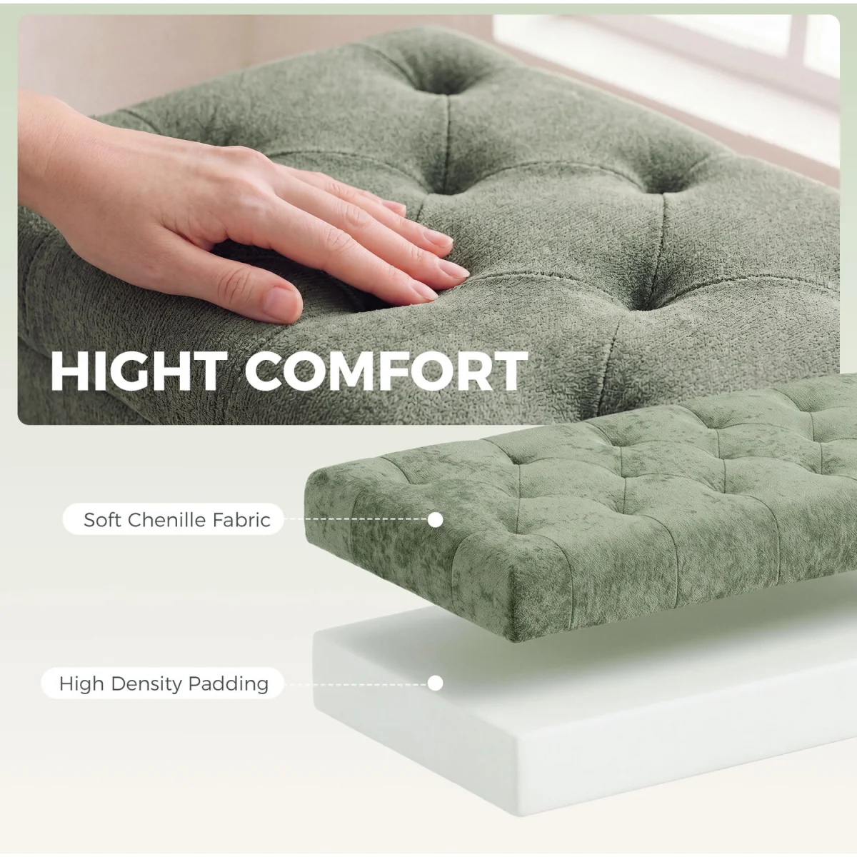 HOMCOM Storage Ottoman, Chenille Ottoman Storage Box - Light Green – image 6