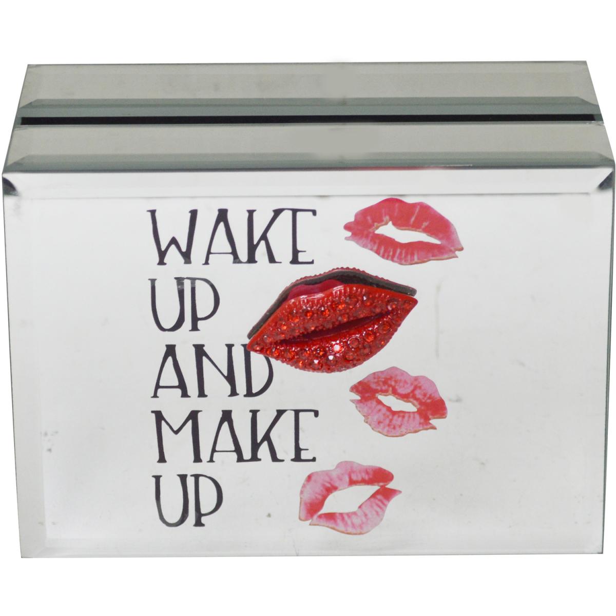 Mirrored 'Wake Up and Make Up' Jewellery Storage Trinket Box Case - Mirrored – image 2