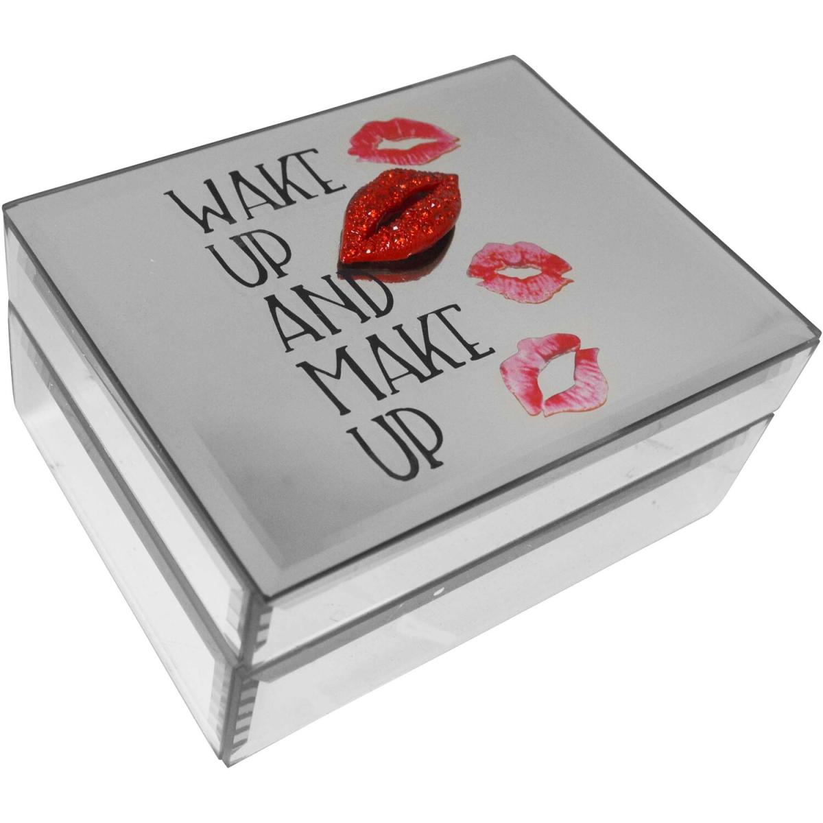 Mirrored 'Wake Up and Make Up' Jewellery Storage Trinket Box Case - Mirrored – image 3