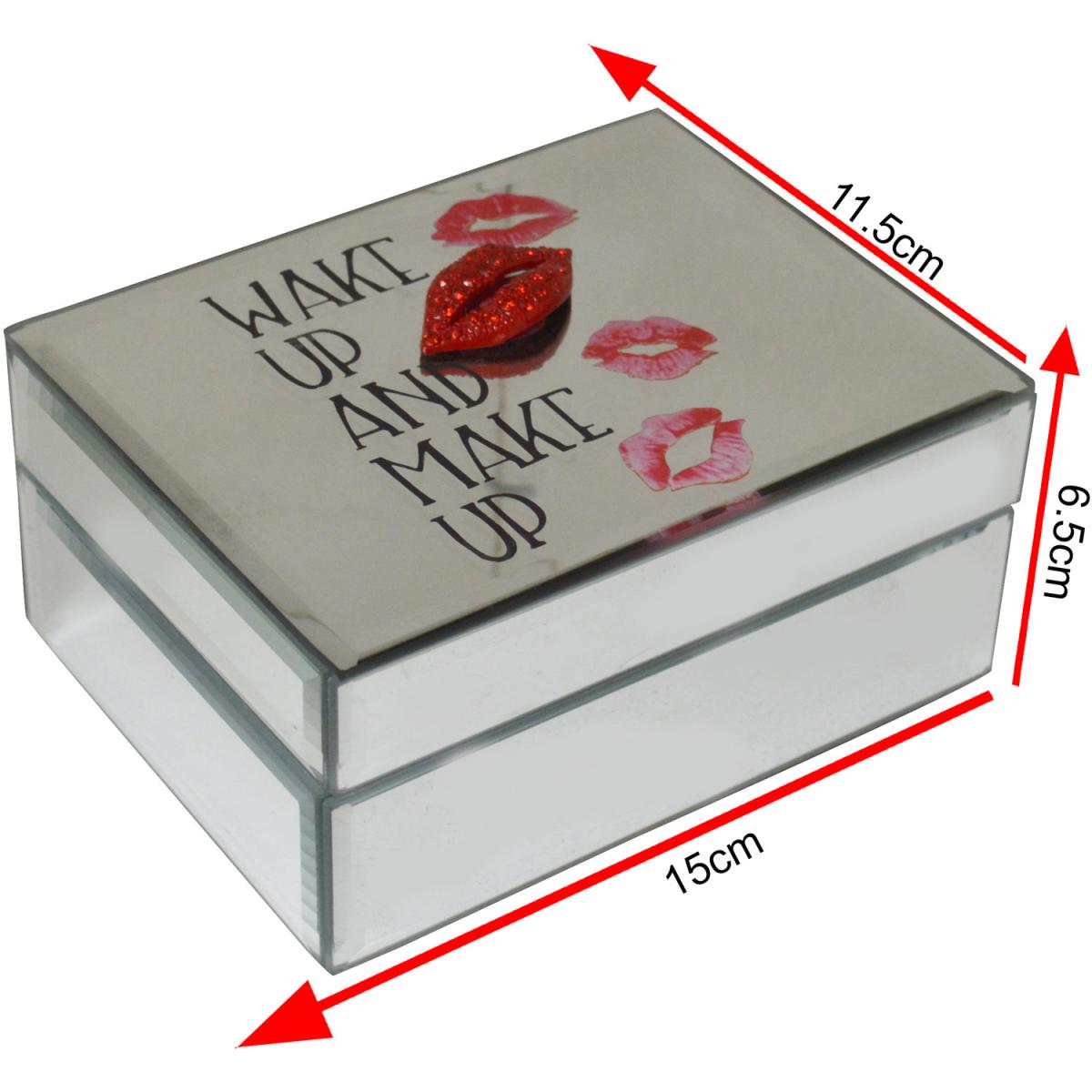 Mirrored 'Wake Up and Make Up' Jewellery Storage Trinket Box Case - Mirrored – image 5