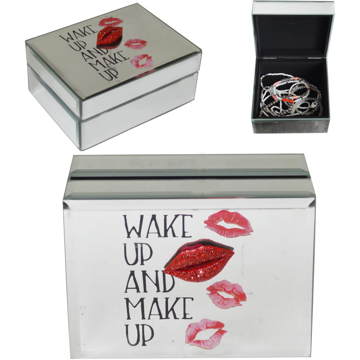 Mirrored 'Wake Up and Make Up' Jewellery Storage Trinket Box Case - Mirrored – image 6