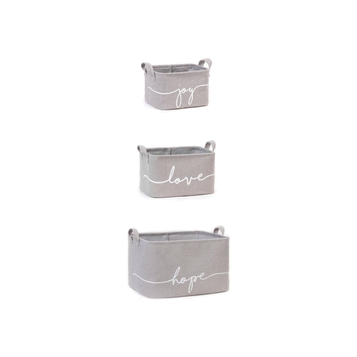 Hope, Love - Joy Set of 3 Jute Baskets, Grey