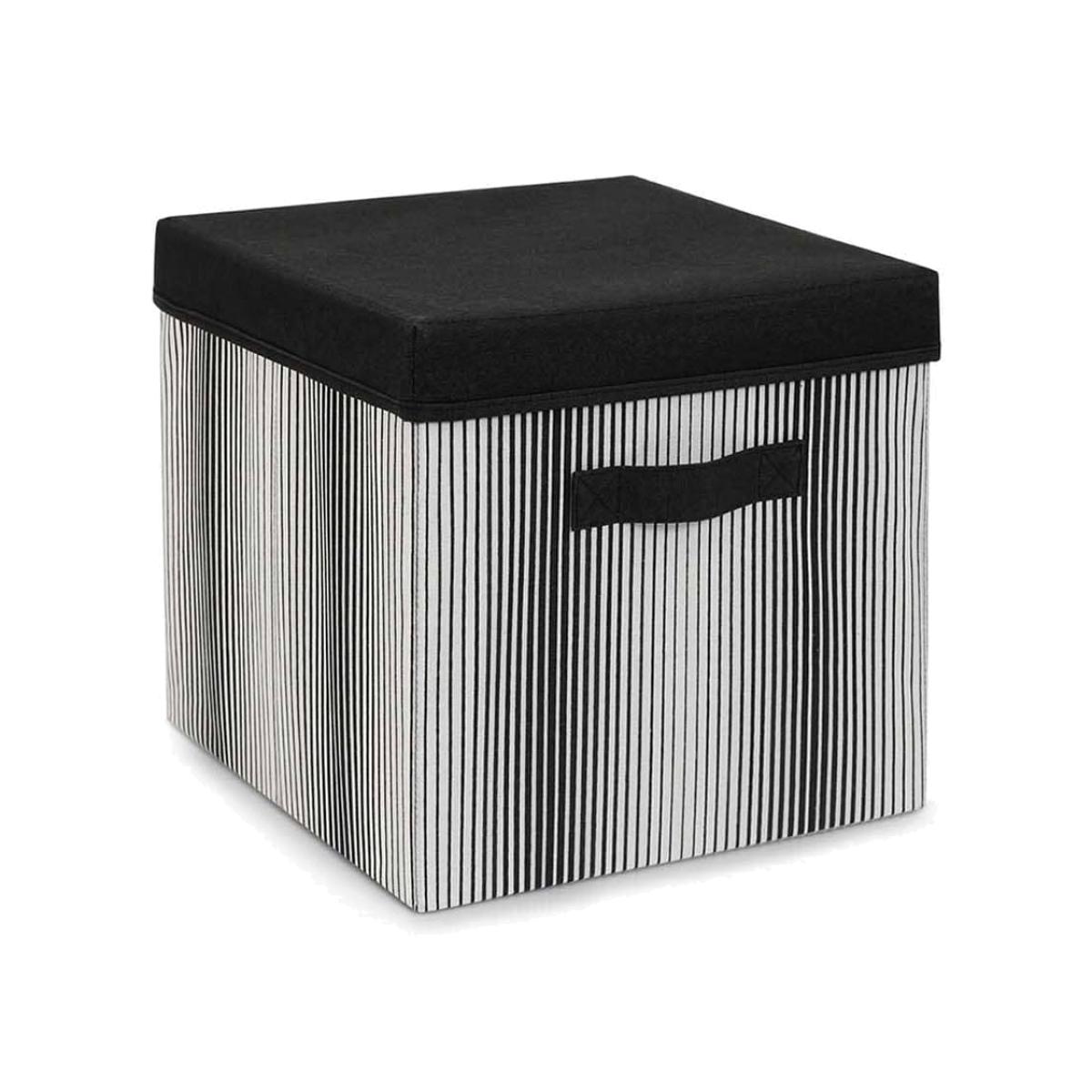 Regents Stripey Lidded Box, Black - White, L