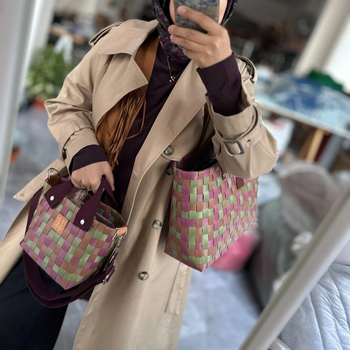 Women's Burgundy And Multicolor Basket Bag | Yourhandbags – image 2