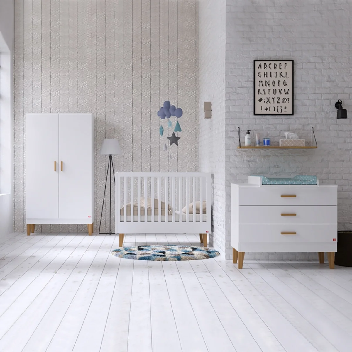 Vox Lounge Cot 3 Piece Nursery Set in White & Oak