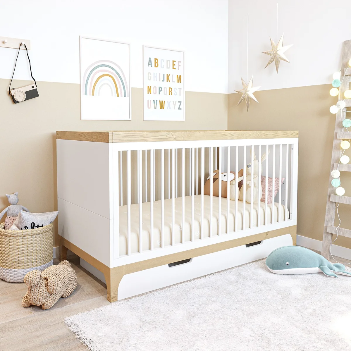 2 Piece Nursery Furniture Set with Cot Bed and Changing Table in White - Rue – image 2