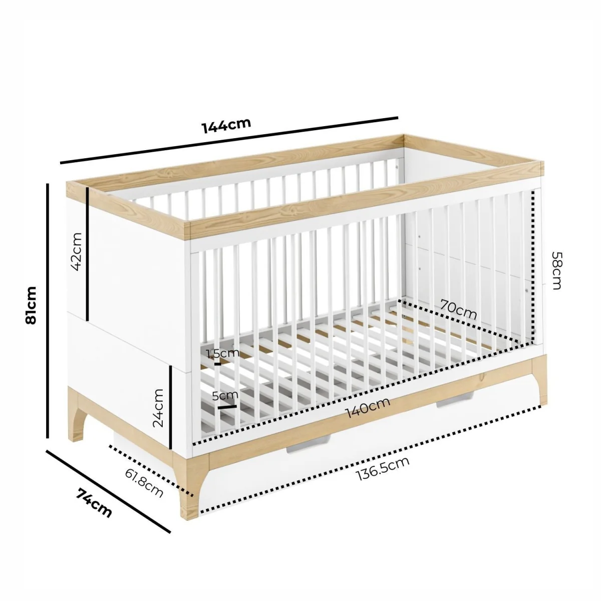 2 Piece Nursery Furniture Set with Cot Bed and Changing Table in White - Rue – image 4