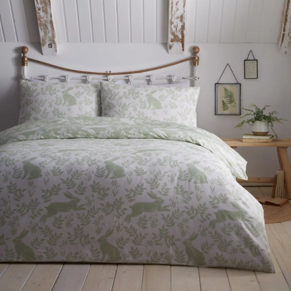 Dreams and Drapes Spring Rabbits Reversible Duvet Cover and Pillowcase Set Green – image 3
