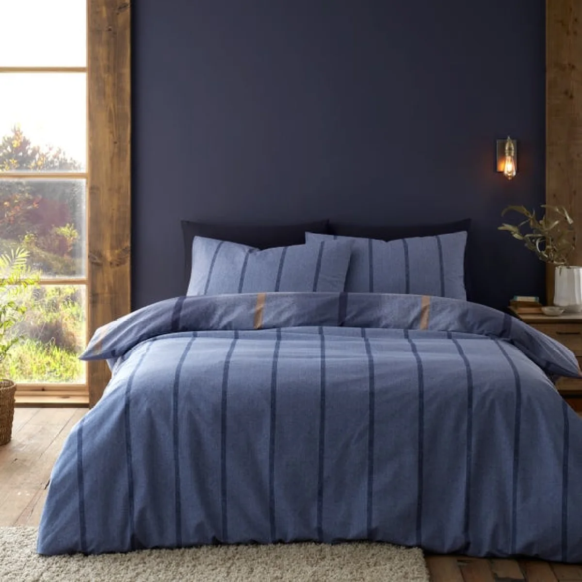 Catherine Lansfield Melrose Tweed 100% Brushed Cotton Duvet Cover & Pillowcase Set Blue – image 3