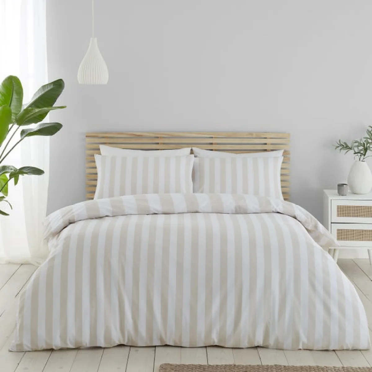 Catherine Lansfield Cove Stripe Natural Duvet Cover and Pillowcase Set Natural – image 2