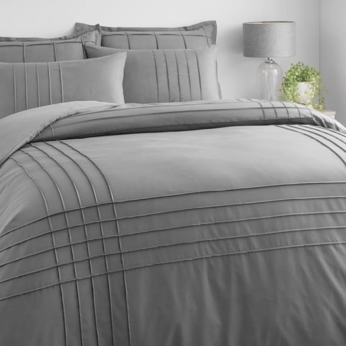 Jessa Pintuck Charcoal Duvet Cover & Pillowcase Set Charcoal – image 2