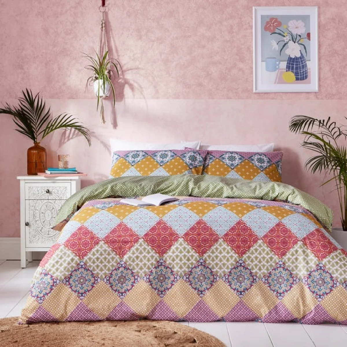 Global Patchwork Duvet Cover Set Pink – image 1