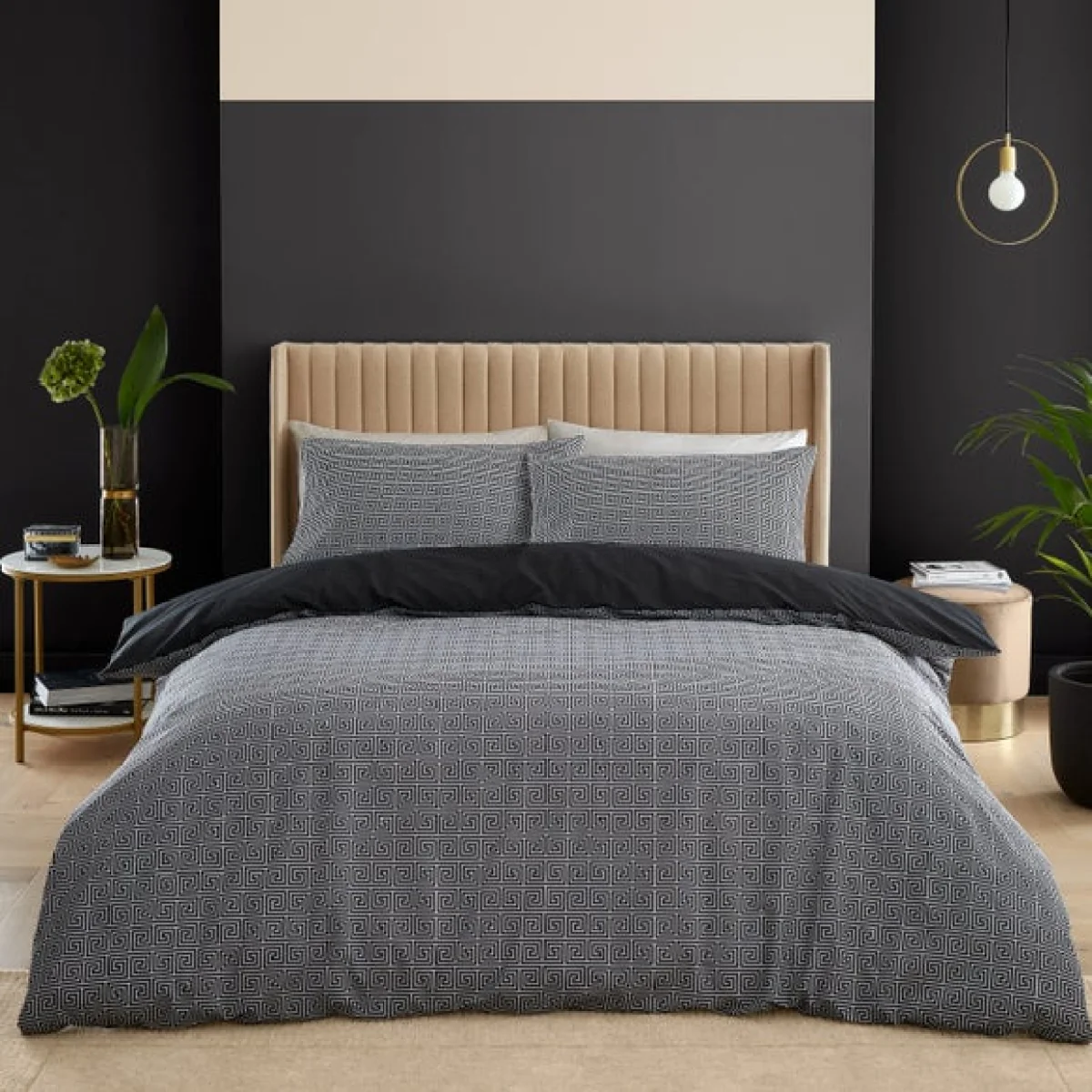 Catherine Lansfield Artemis Greek Key Black Duvet Cover and Pillowcase Set Black – image 2