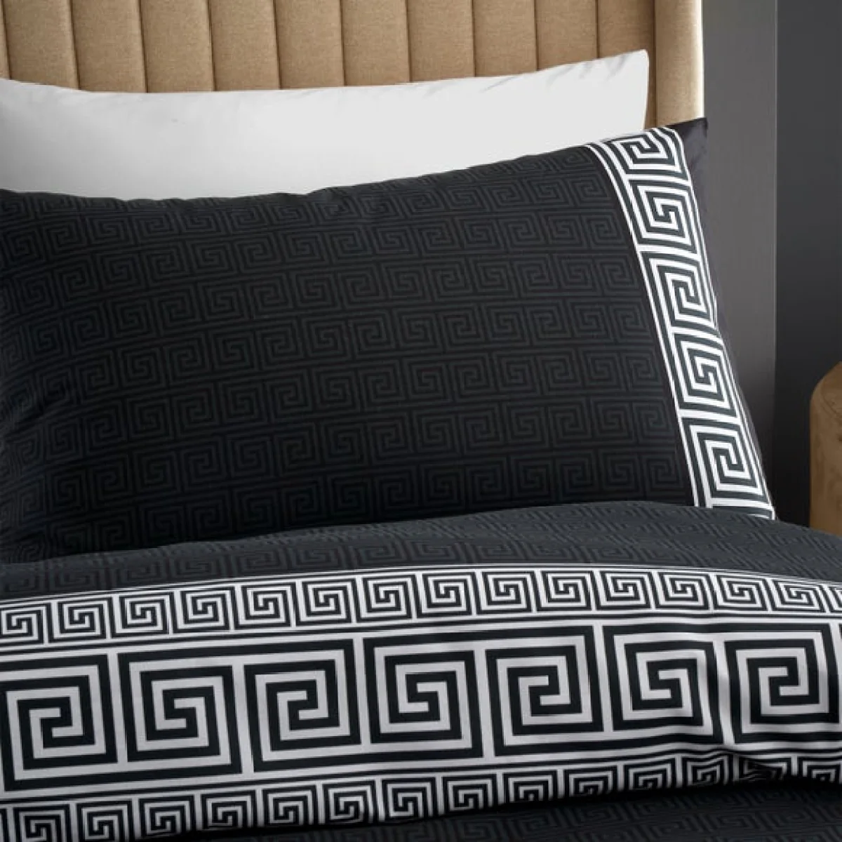 Catherine Lansfield Artemis Greek Key Black Duvet Cover and Pillowcase Set Black – image 3
