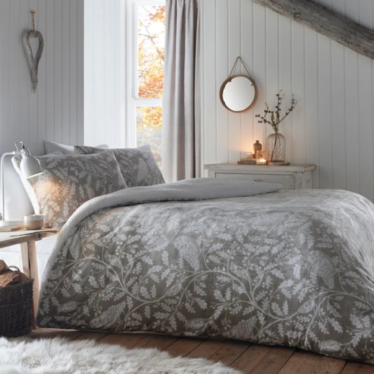 Dreams and Drapes Lodge Woodland Owls Sage Duvet Cover and Pillowcase Set Sage – image 1