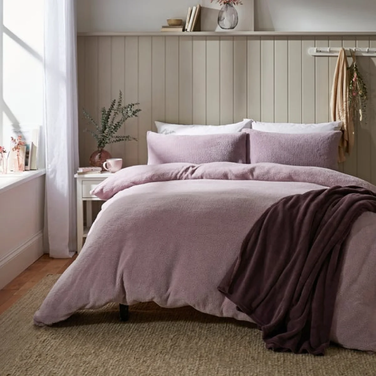 Teddy Duvet Cover and Pillowcase Set Lilac (Purple) – image 1