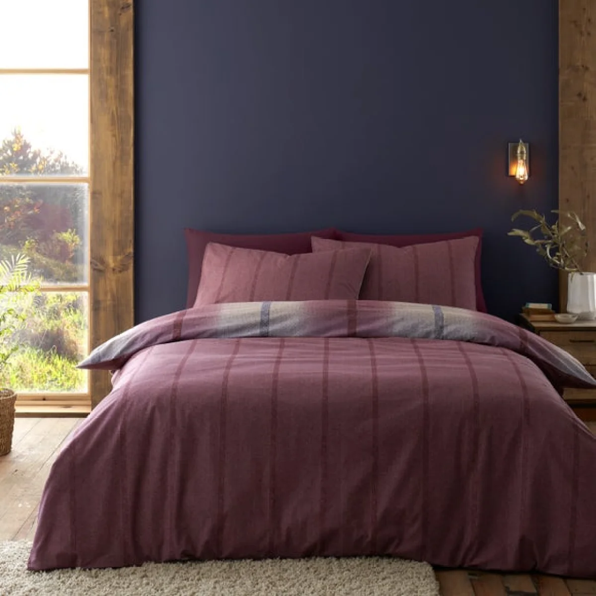 Catherine Lansfield Melrose Tweed 100% Brushed Cotton Duvet Cover & Pillowcase Set Plum Purple – image 3