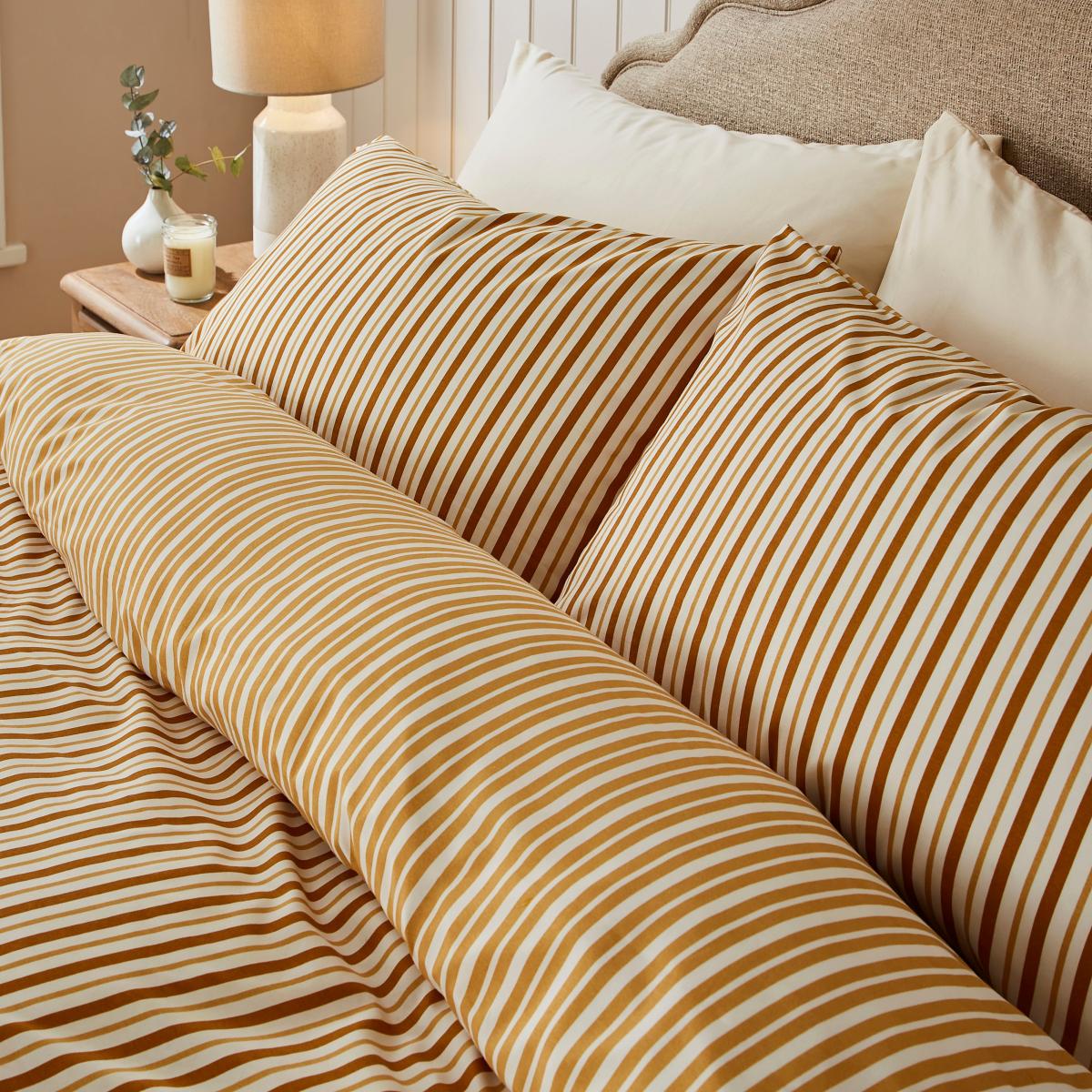 Lennon Stripe Yellow Reversible Duvet Cover & Pillowcase Set Yellow – image 2