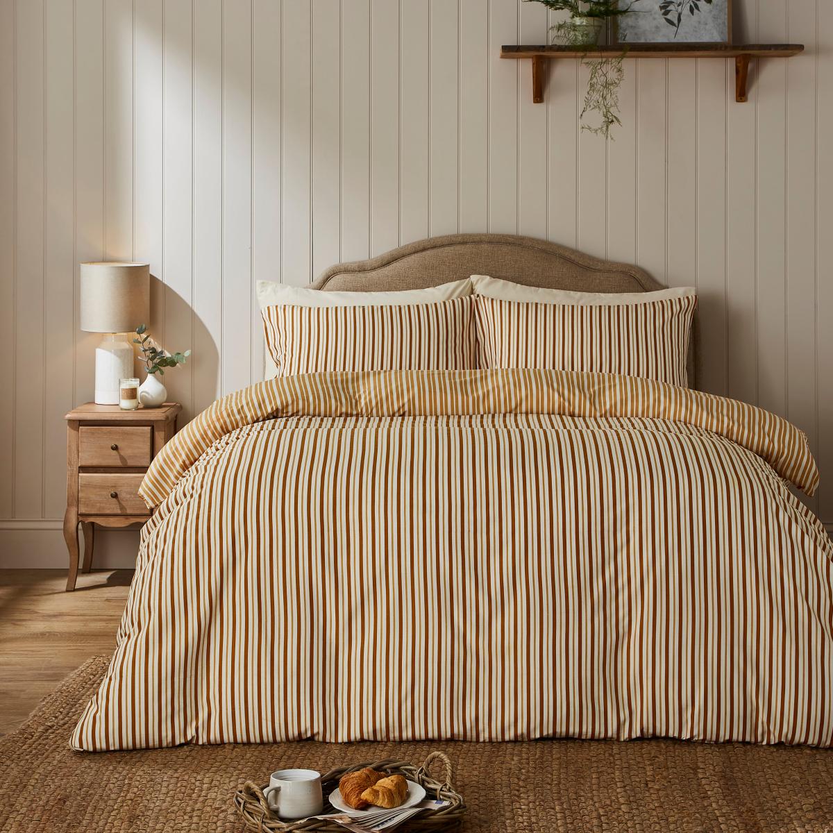 Lennon Stripe Yellow Reversible Duvet Cover & Pillowcase Set Yellow – image 5