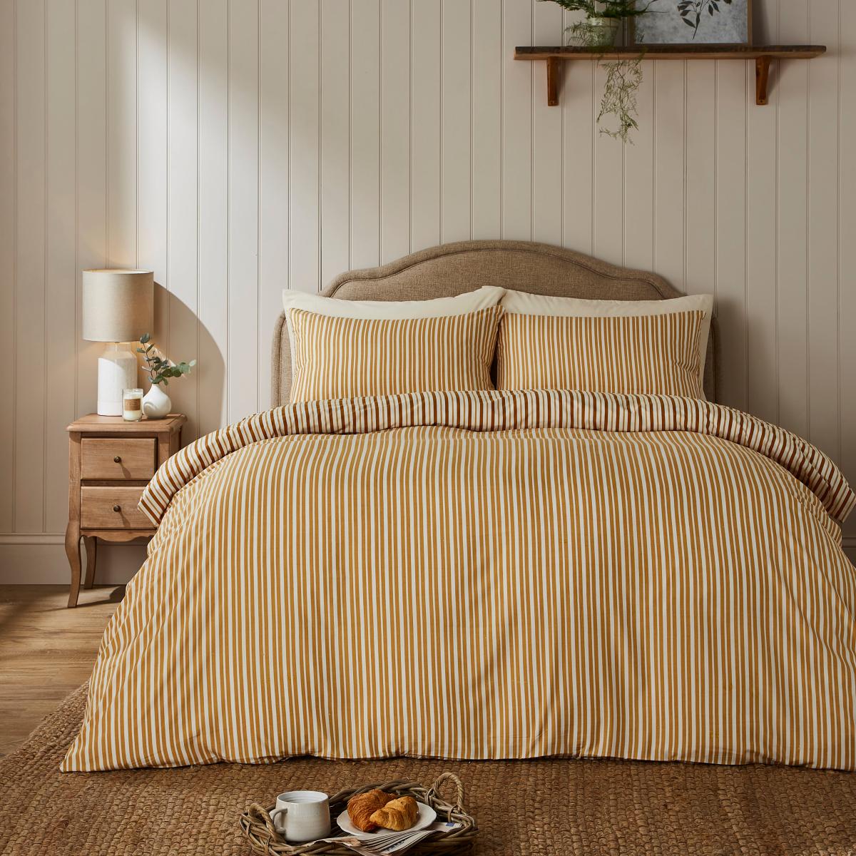 Lennon Stripe Yellow Reversible Duvet Cover & Pillowcase Set Yellow – image 6